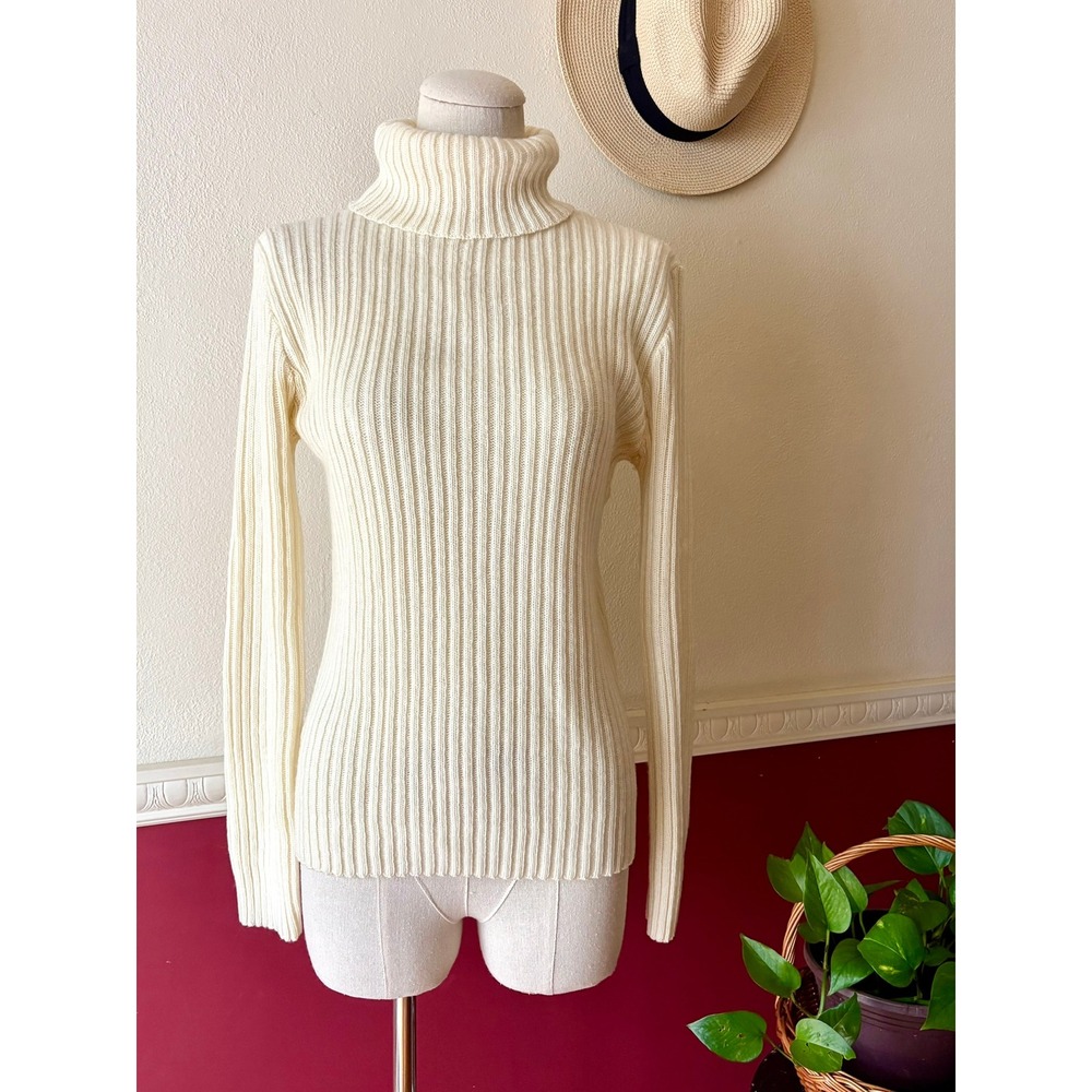 Vintage Bernette Ribbed‎ Turtleneck Sweater Butter Yellow S Retro USA Made Knit